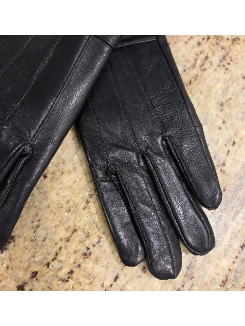 New! Women's Size S Black Leather Fleece Lined Gloves Ruffle Edge
